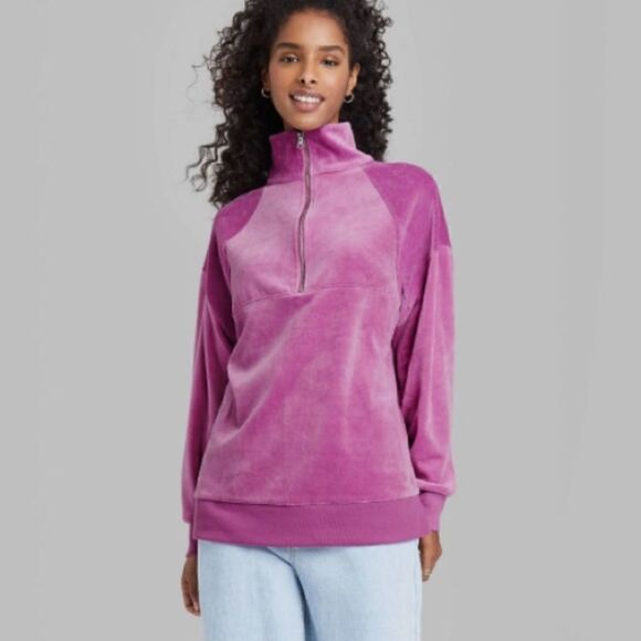Wild Fable Velour Quarter Zip Pullover Sweatshirt Jacket - Picture 1 of 8